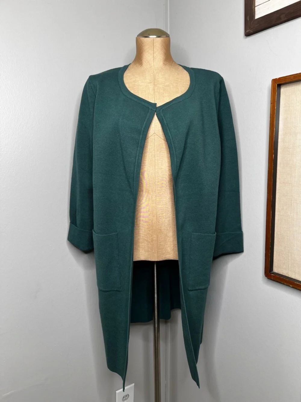 ANRABESS Long Sleeve Heavy Knit Open Front Cardigan in Emerald Green size Large